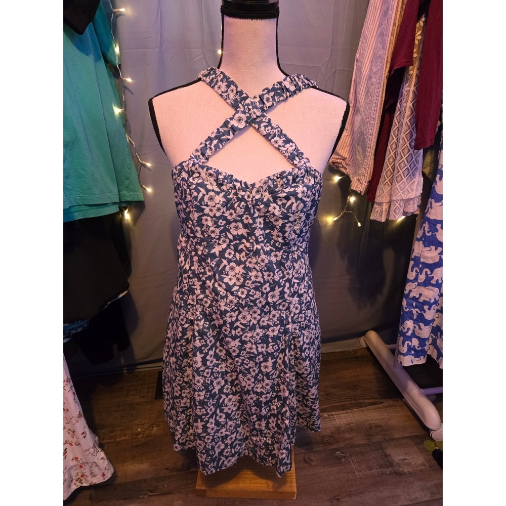 Maeve Anthropologie Blue Floral Sleeveless Sweetheart A-Line Mini Dress SzS $148